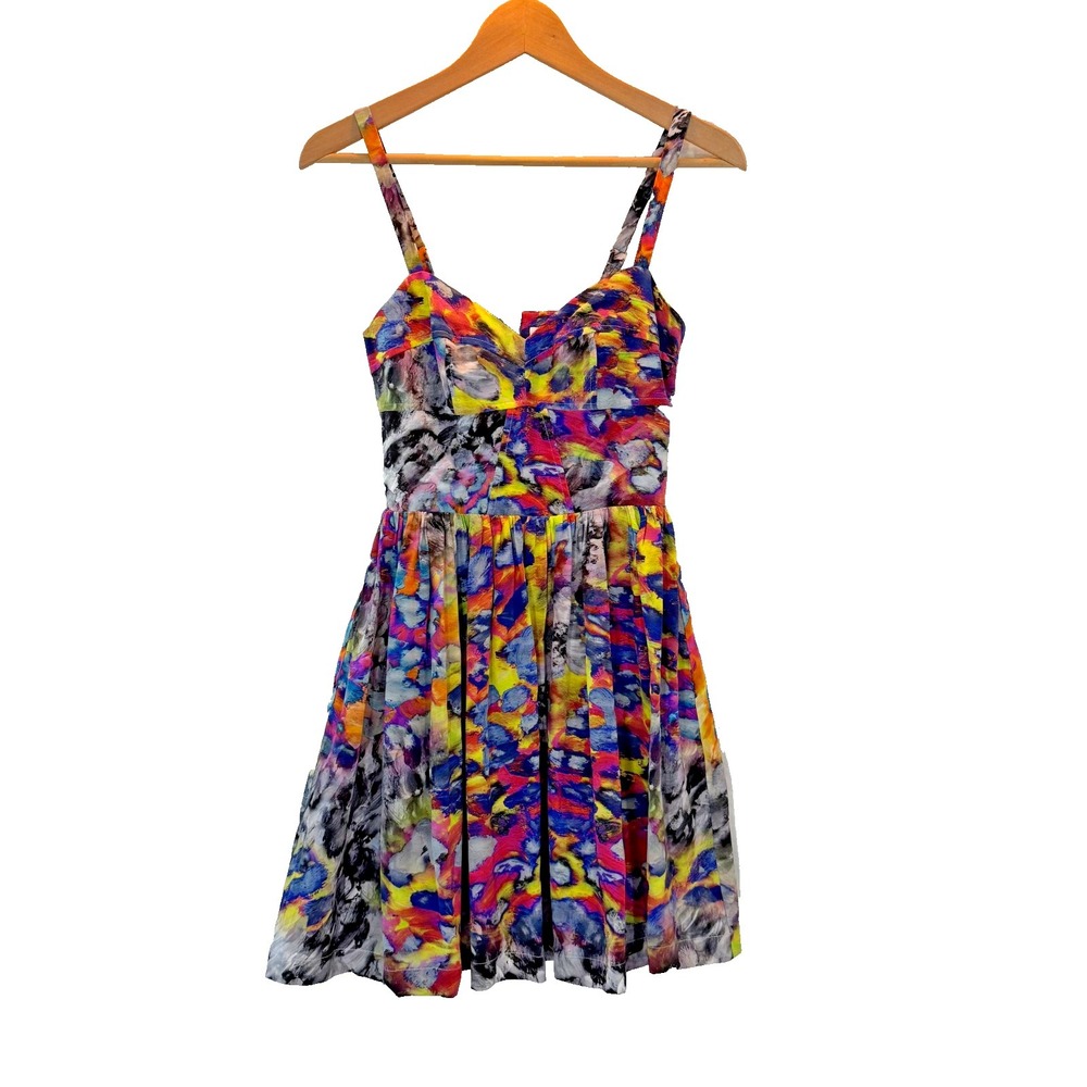 Amanda Uprichard 100% Silk Watercolor Print Fit Flare Dress Sz S Abstract